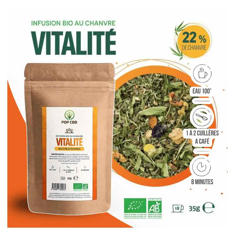 Tisane Chanvre BIO Vitalité 35g en vrac | 22% | Pop CBD