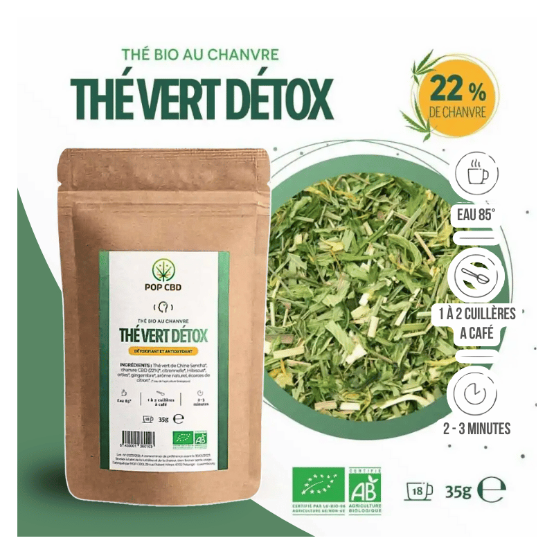 Thé vert Chanvre BIO Détox 35g en vrac | 22% | Pop CBD