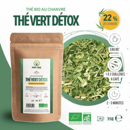 Thé vert Chanvre BIO Détox 35g en vrac | 22% | Pop CBD