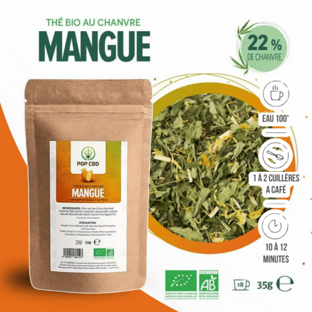 Thé vert Chanvre BIO Mangue 35g en vrac | 22% | Pop CBD Thé vert Chanvre BIO Mangue 35g en vrac | 22% | Pop CBD