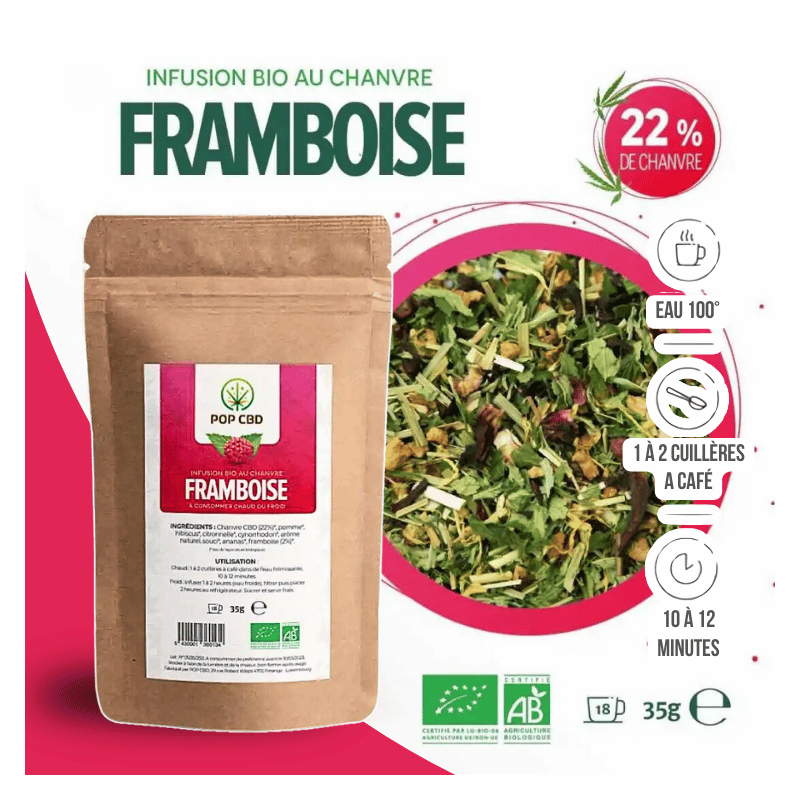 Tisane Chanvre BIO Framboise 35g en vrac | 22% | Pop CBD