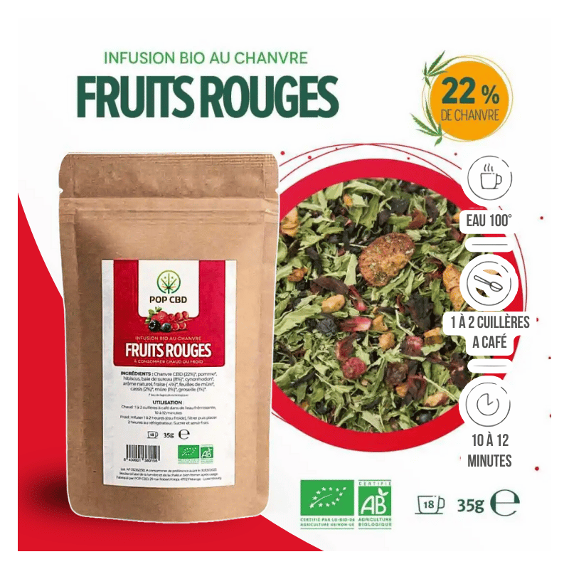 Tisane Chanvre BIO Fruits Rouges 35g en vrac | 22% | Pop CBD