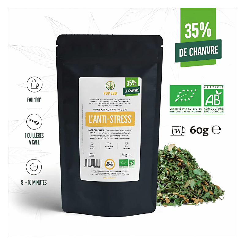 Tisane Chanvre BIO L'Anti-Stress 60g en vrac | 35% | Pop CBD