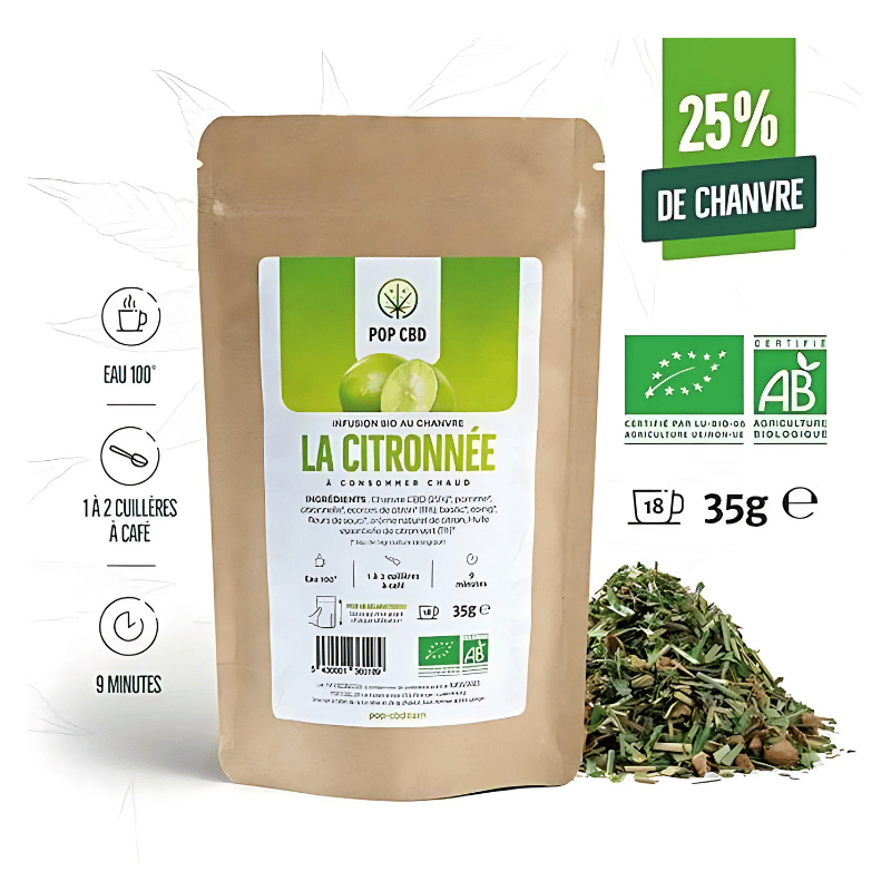 Tisane Chanvre BIO La Citronnée 35g en vrac | 25% | Pop CBD