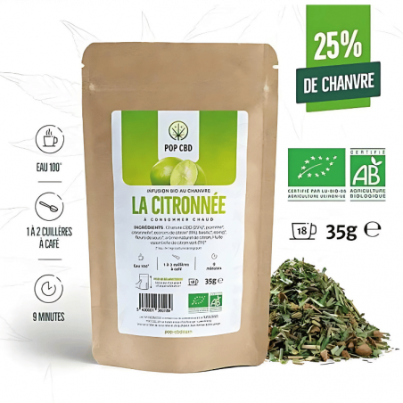 Tisane Chanvre BIO La Citronnée 35g en vrac | 25% | Pop CBD Tisane Chanvre BIO La Citronnée 35g en vrac | 25% | Pop CBD