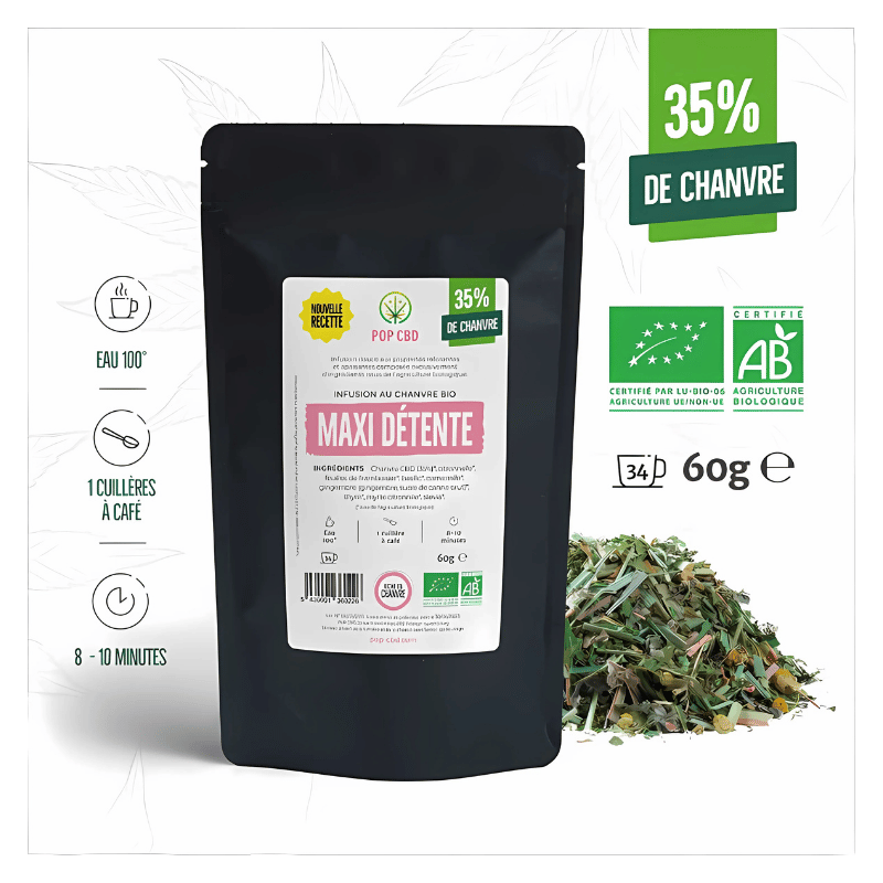 Tisane Chanvre BIO Maxi Détente 60g en vrac | 35% | Pop CBD