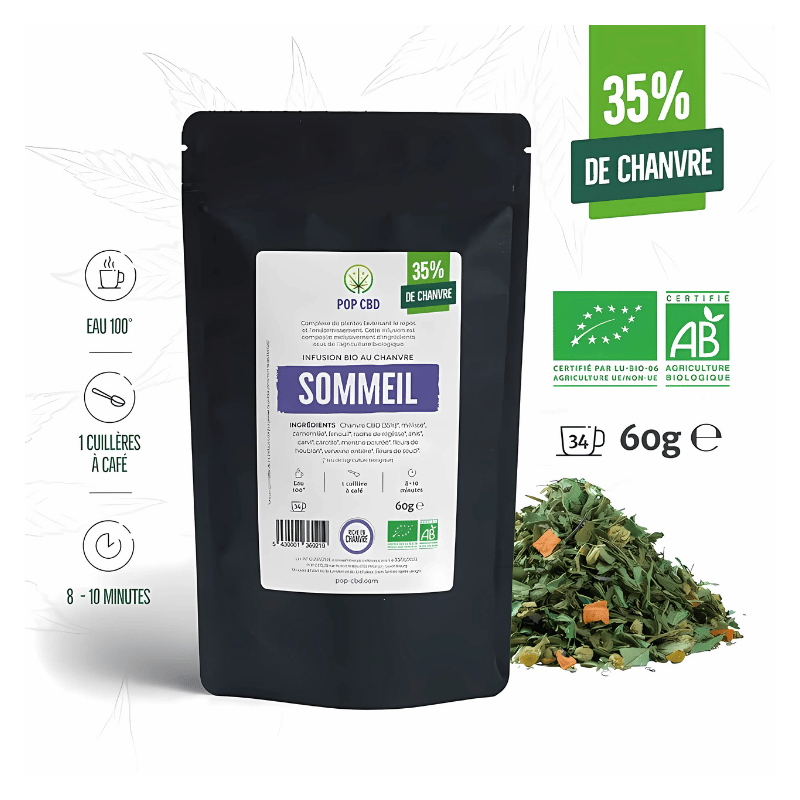 Tisane Chanvre BIO Sommeil 60g en vrac | 35% | Pop CBD