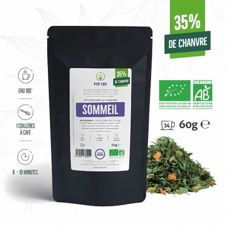 Tisane Chanvre BIO Sommeil 60g en vrac | 35% | Pop CBD Tisane Chanvre BIO Sommeil 60g en vrac | 35% | Pop CBD