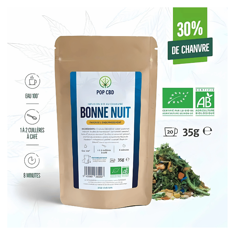 Tisane Chanvre BIO Bonne Nuit 35g en vrac | 30% | Pop CBD