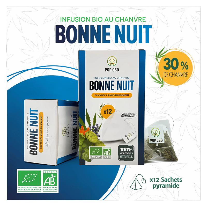 Tisane Chanvre BIO Bonne Nuit x12 sachets | 30% | Pop CBD