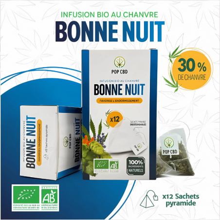 Tisane Chanvre BIO Bonne Nuit x12 sachets | 30% | Pop CBD