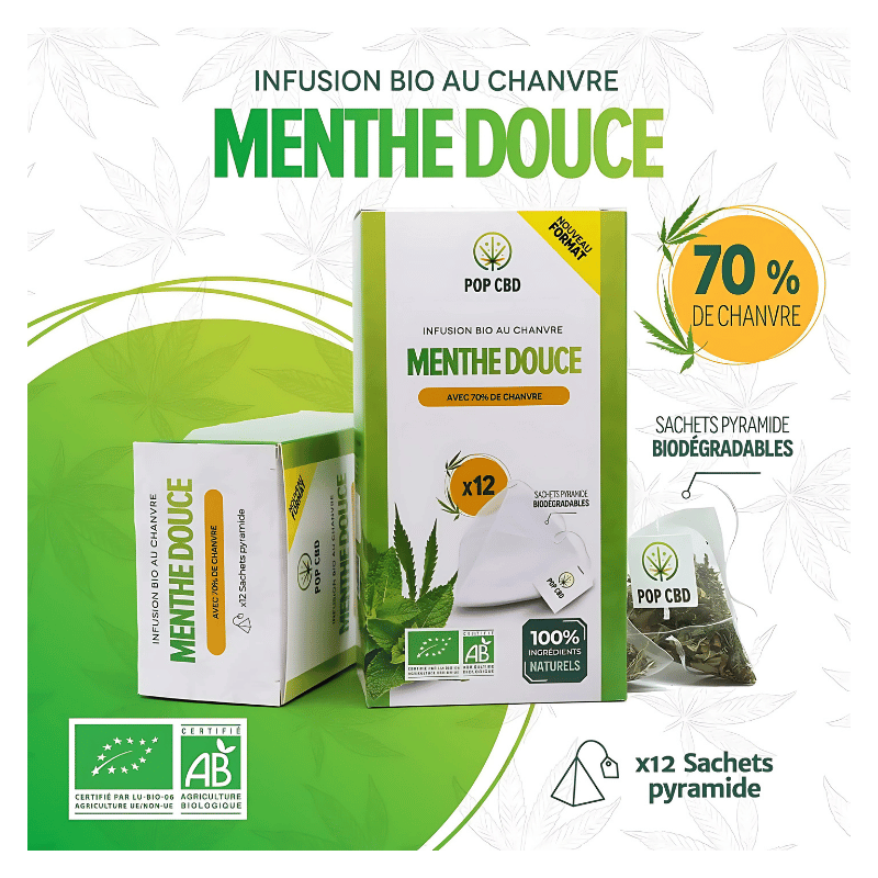 Tisane Chanvre BIO Menthe Douce x12 sachets | 70% | Pop CBD