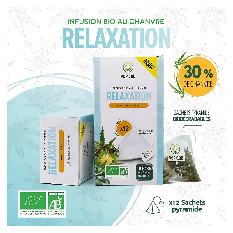 Tisane Chanvre BIO Relaxation x12 sachets | 30% | Pop CBD