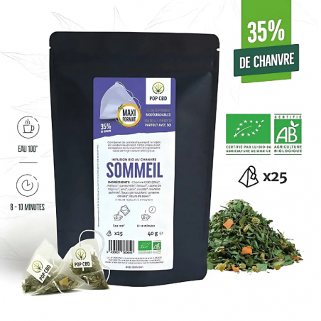 Tisane Chanvre BIO Sommeil x25 sachets | 35% | Pop CBD Tisane Chanvre BIO Sommeil x25 sachets | 35% | Pop CBD