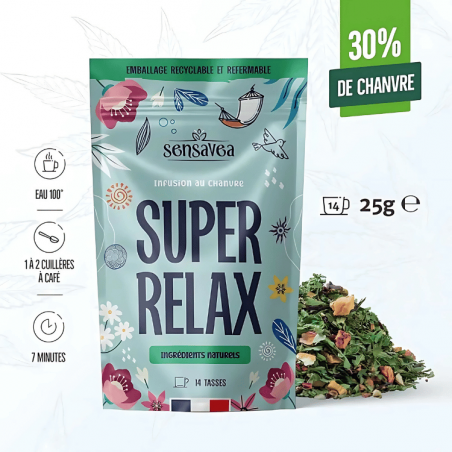 Tisane Chanvre BIO Super Relax 25g en vrac | 30% | Sensavea Tisane Chanvre BIO Super Relax 25g en vrac | 30% | Sensavea