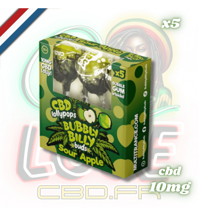 Sucettes CBD Sour Apple x5 | 10mg | Bubbly Billy
