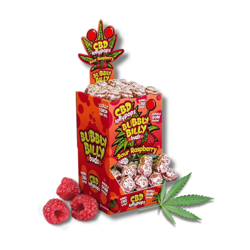 Sucettes CBD Sour Raspberry x100 | 10mg | Bubbly Billy