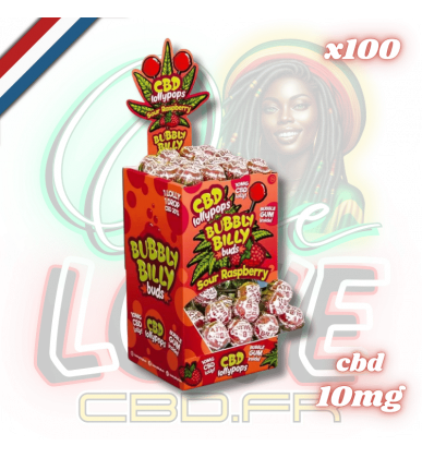 Sucettes CBD Sour Raspberry x100 | 10mg | Bubbly Billy