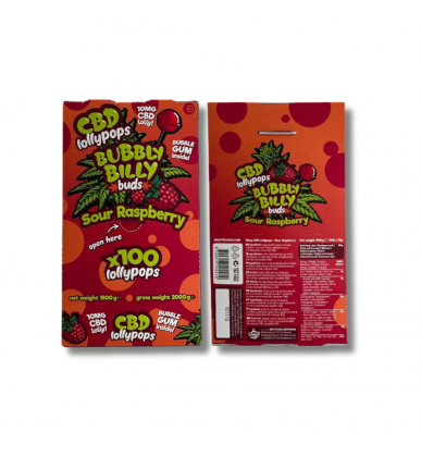 Sucettes CBD Sour Raspberry x100 | 10mg | Bubbly Billy
