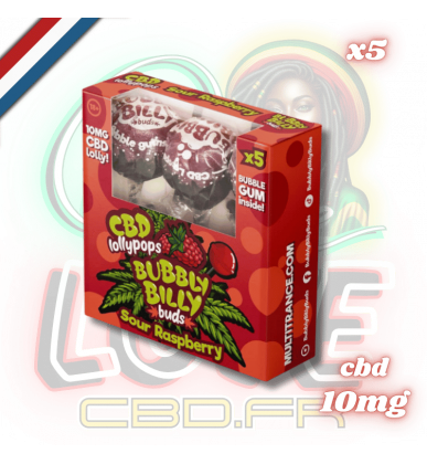 Sucettes CBD Sour Raspberry x5 | 10mg | Bubbly Billy