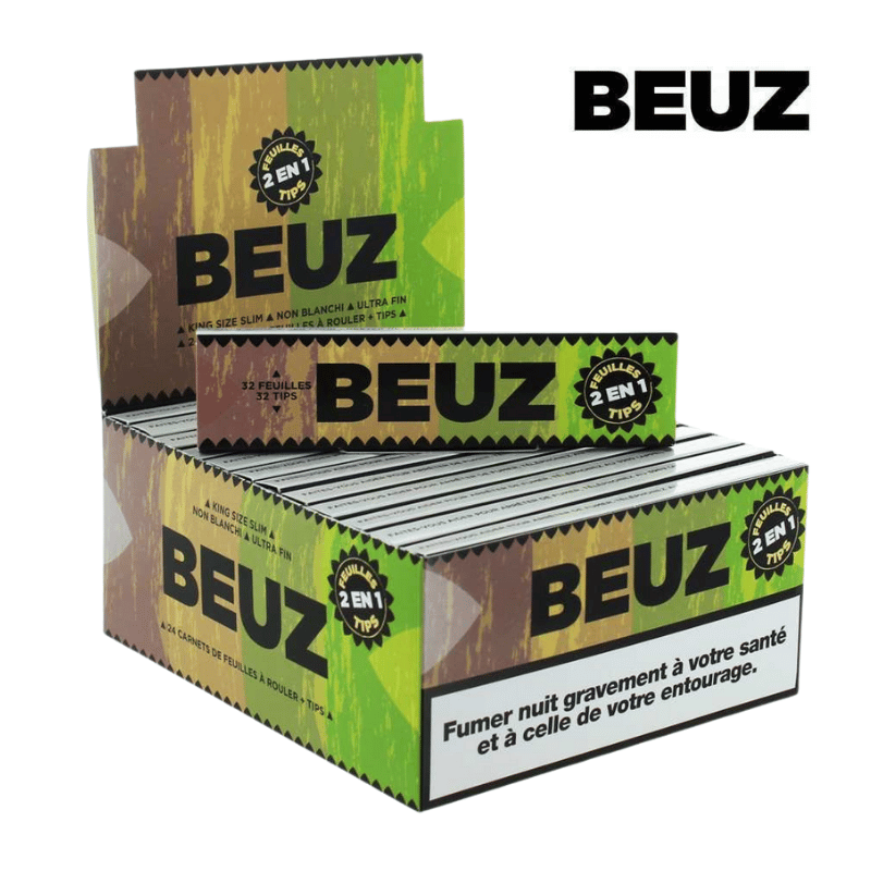 Feuilles Slim King Size non blanchies + filtres Brown | Lot de 24x32 | Beuz
