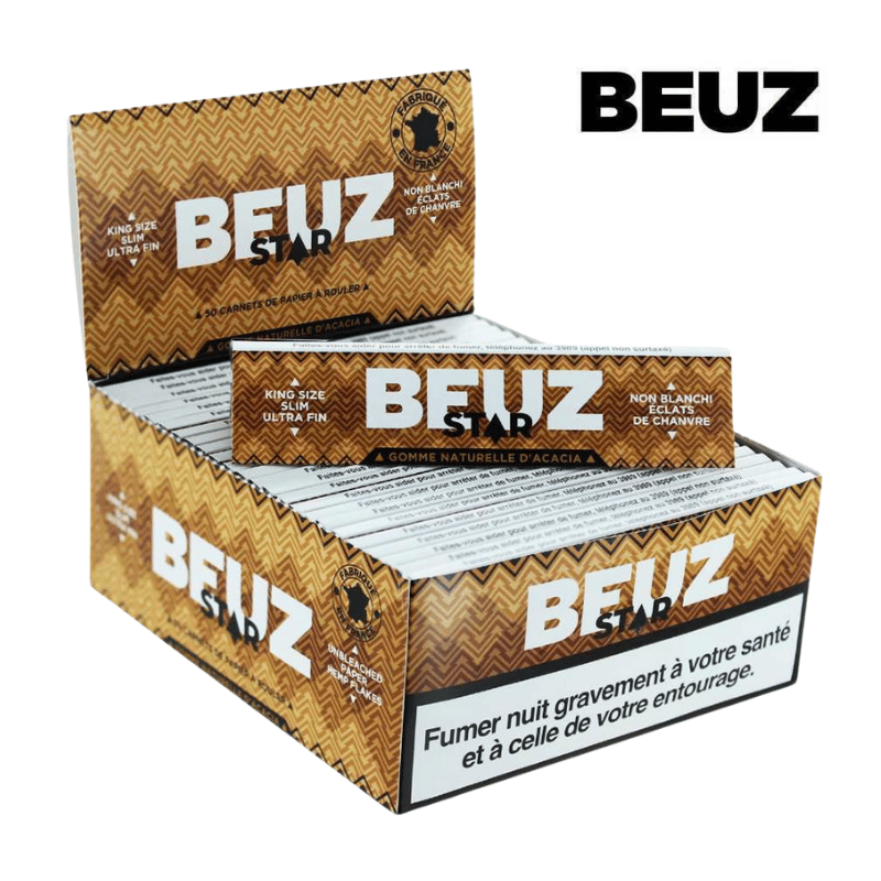 Feuilles Slim King Size non blanchies Star | Lot de 50x32 | Beuz