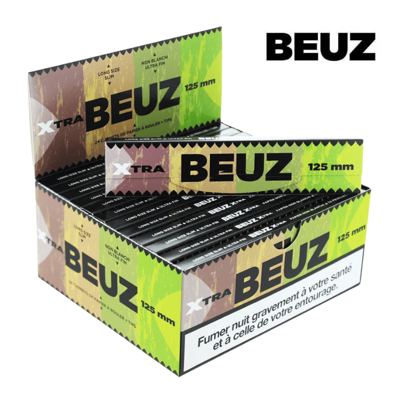 Feuilles Slim Long Size non blanchies + filtres Xtra | Lot de 24x32 | Beuz
